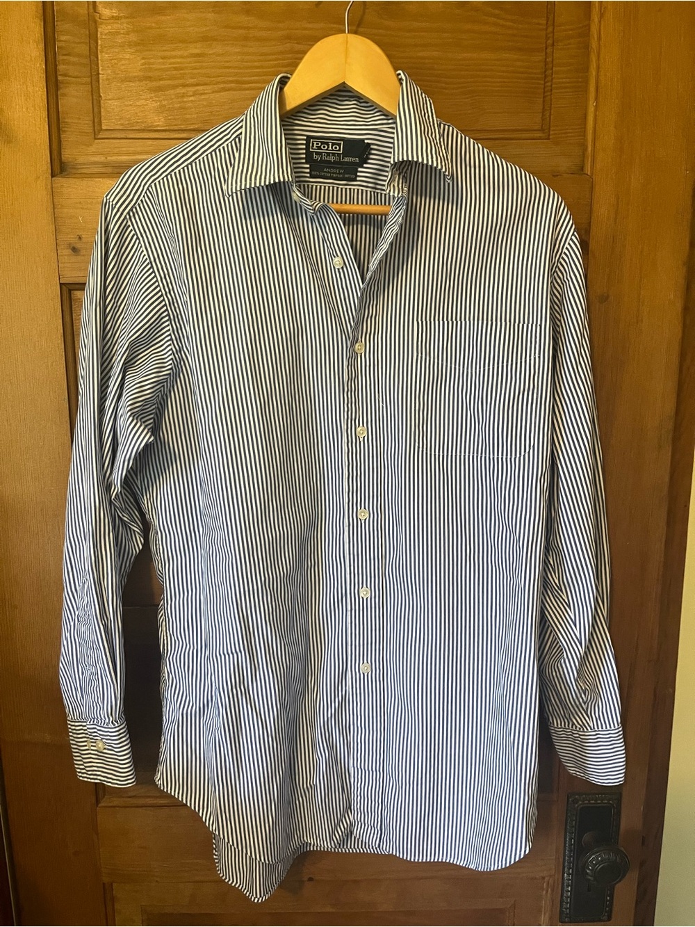 Ralph Lauren Men’s Navy and White Pinstripe Dress Shirt